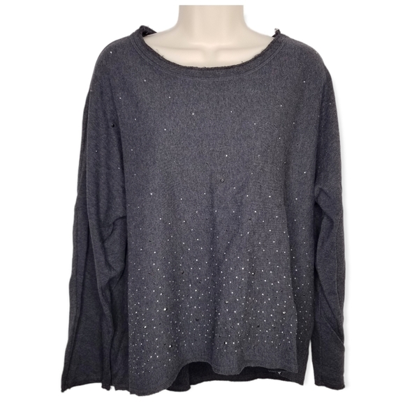 MNY Marc New York Long Sleeve Knit Embellished Gray Top Size L - Picture 1 of 8